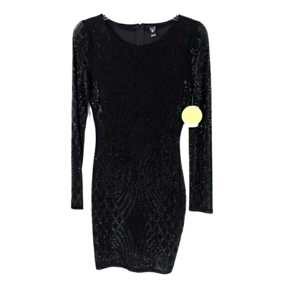 Windsor Round Neck Long Sleeve Studded Bodycon Mini Dress Womens Black Small NWT - Picture 15 of 16